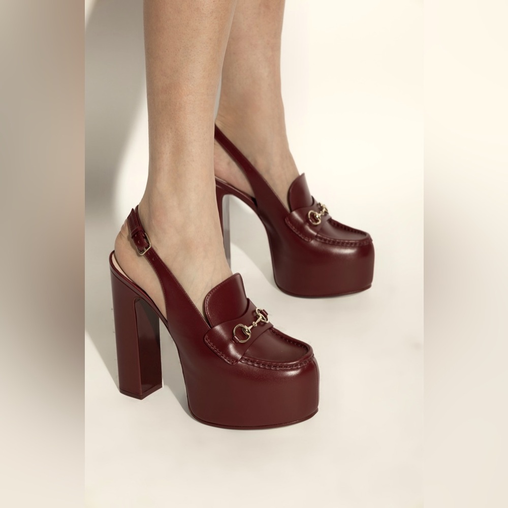 GUCCI BURGUNDY LEATHER PLATFORM SHOES SIZE 37